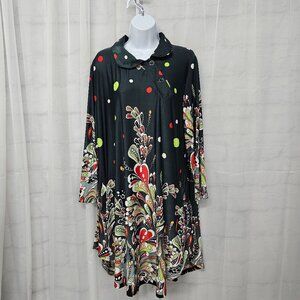 R&B Blouse Tunic Lagenlook Cottage Fairy Green Red Floral 1XL